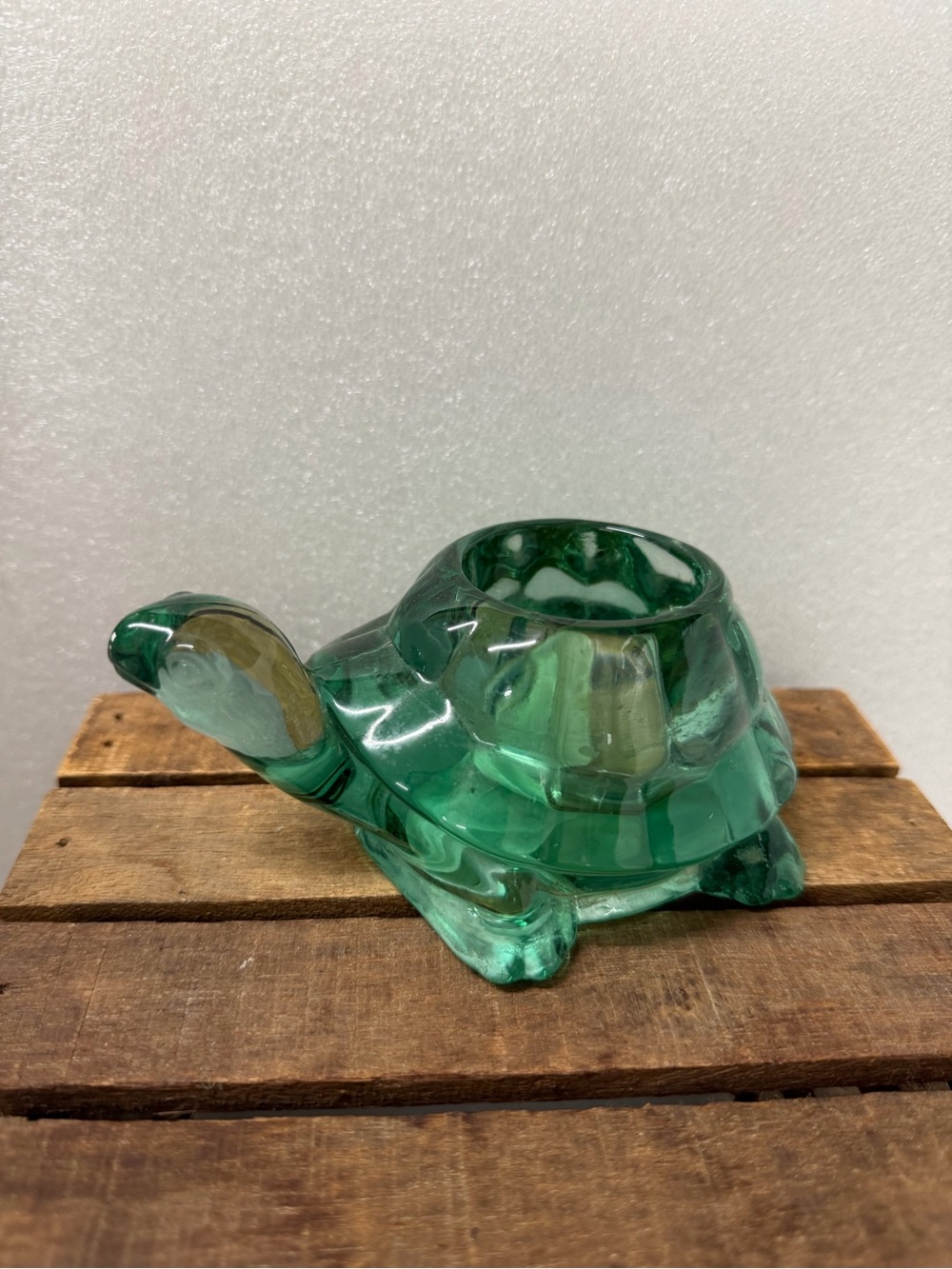 Vintage Indiana Glass Green Turtle Tealight Holder